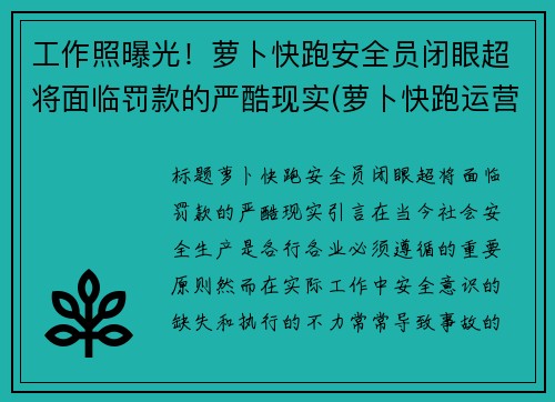 工作照曝光！萝卜快跑安全员闭眼超将面临罚款的严酷现实(萝卜快跑运营时间)